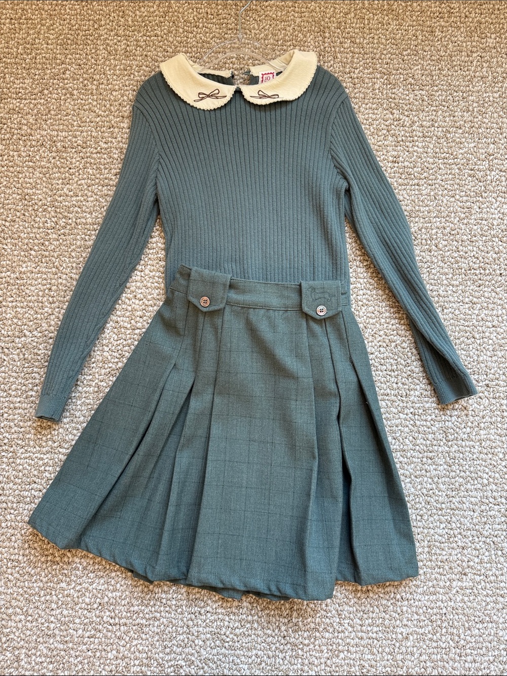 Green Knit Sweater and Skirt Set